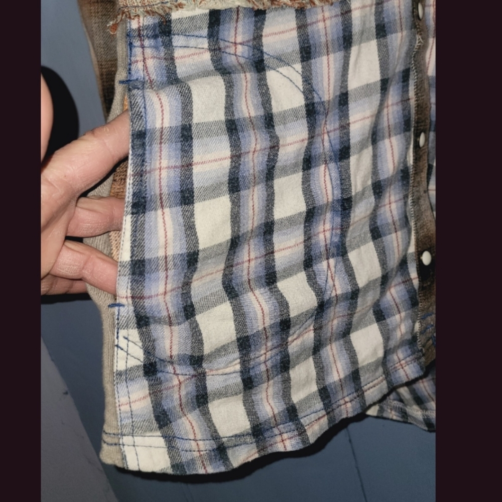 We The Free People BLUE RIDGE Mixed Plaid + Media Hoodie Hooded Jacket Shacket - Picture 11 of 16